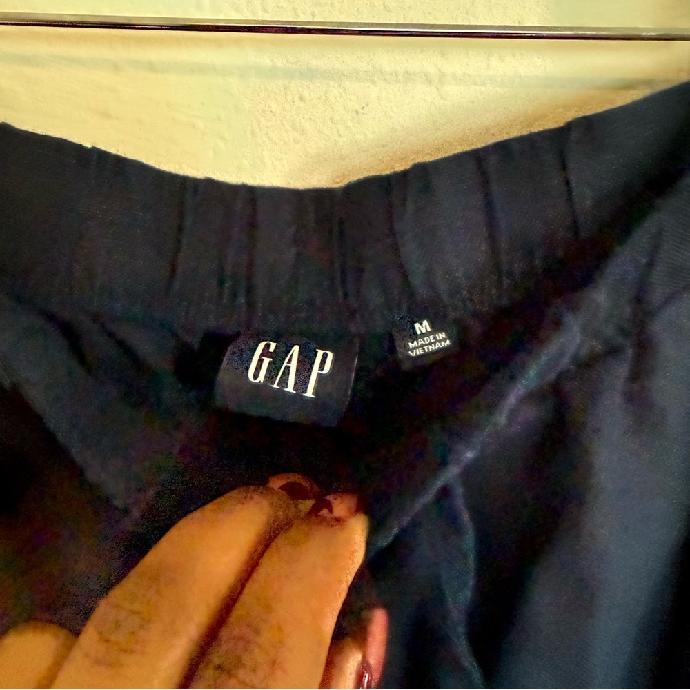 Women’s Gap Navy Blue Linen Cargo Pant Size Medium Pull On Drawstring Mid Rise - Picture 5 of 7